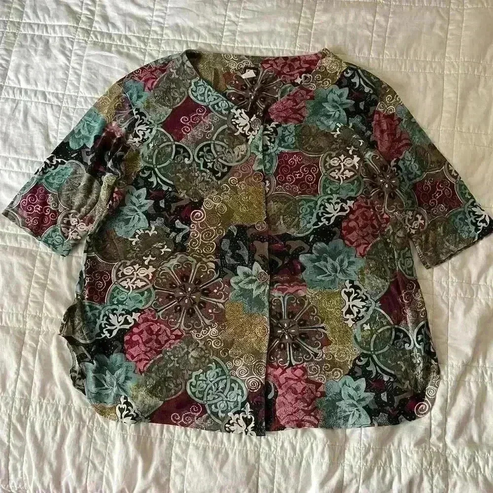 Vintage boho‎ hippie button up shirt basic editions women's 3XL oversized draped